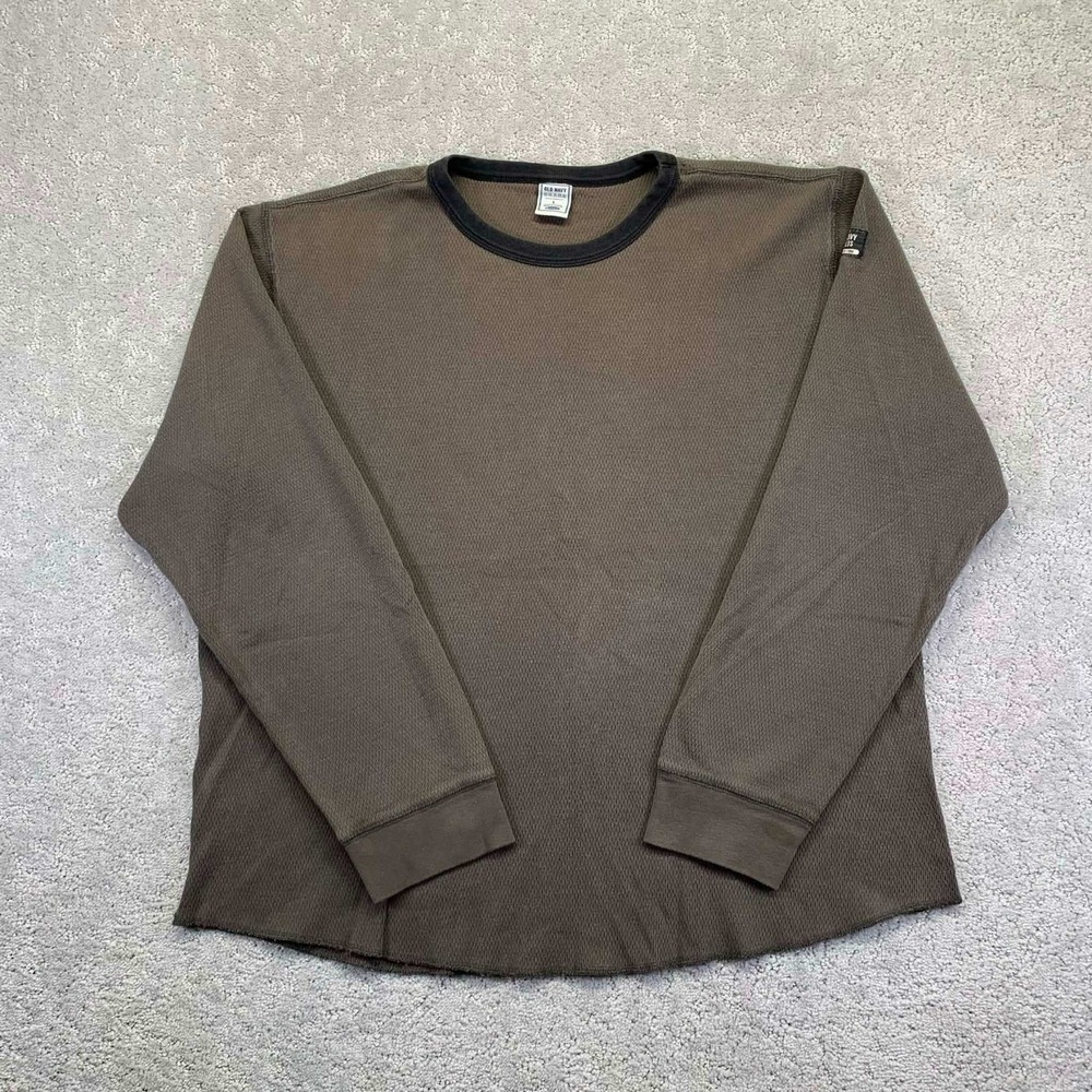 Old Navy Mens Long Sleeve Thermal Shirt Brown Crew Neck Size Large Surplus